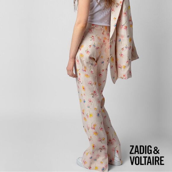 Zadig & Voltaire **NWT** Pistol Courtney Floral Linen Pants in Vanille - Picture 2 of 15